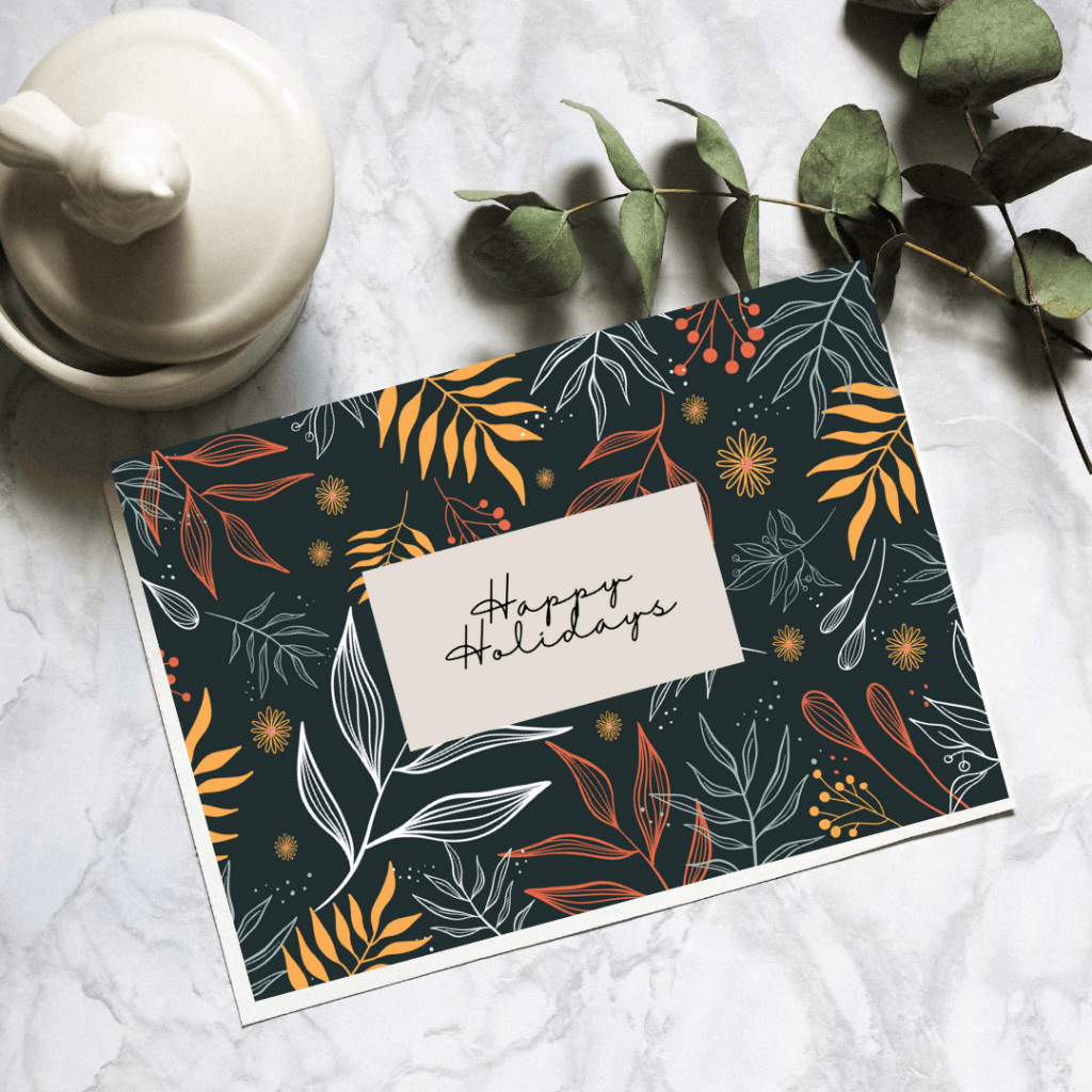 Happy Holidays Greeting Card with Floral Patterns