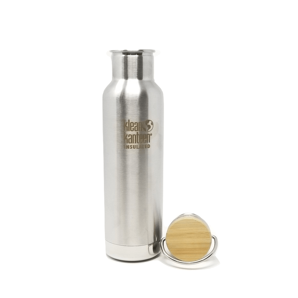 Klean Kanteen Insulated Reflect Water Bottle 20oz open with its cap next to it