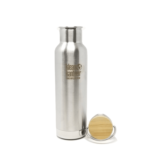 Klean Kanteen Insulated Reflect Water Bottle 20oz  open with its cap next to it