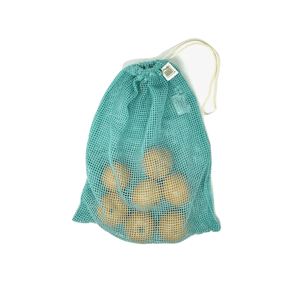 Organic cotton drawstring produce bag large colorful full
