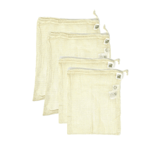 Organic cotton drawstring produce bag neutral set of 4