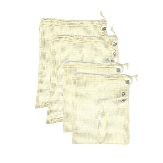 Organic cotton drawstring produce bag neutral set of 4