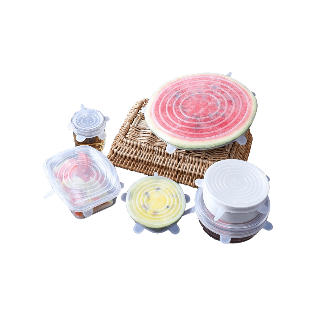 Reusable SIlicone Strech Lids Round 6 Pack in use plastic free
