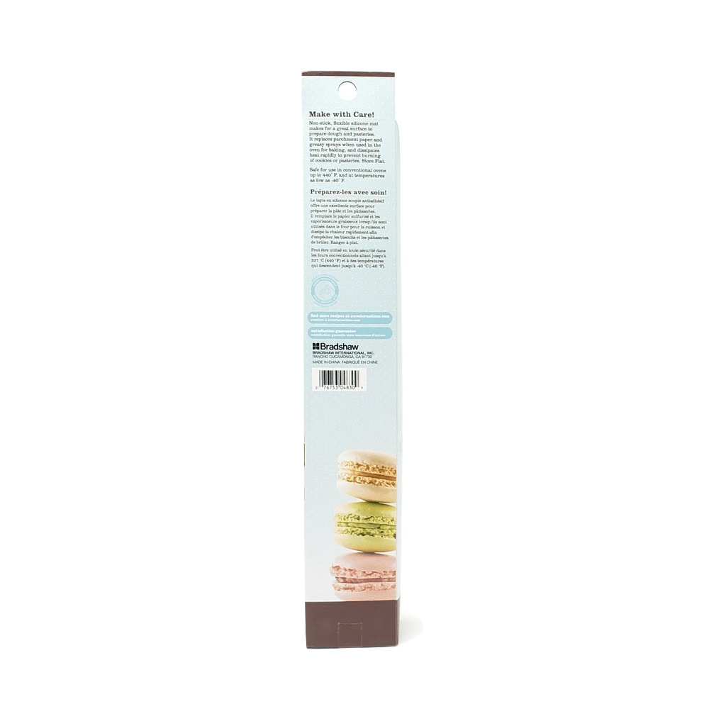 Reusable silicone baking mat in plastic free packaging back