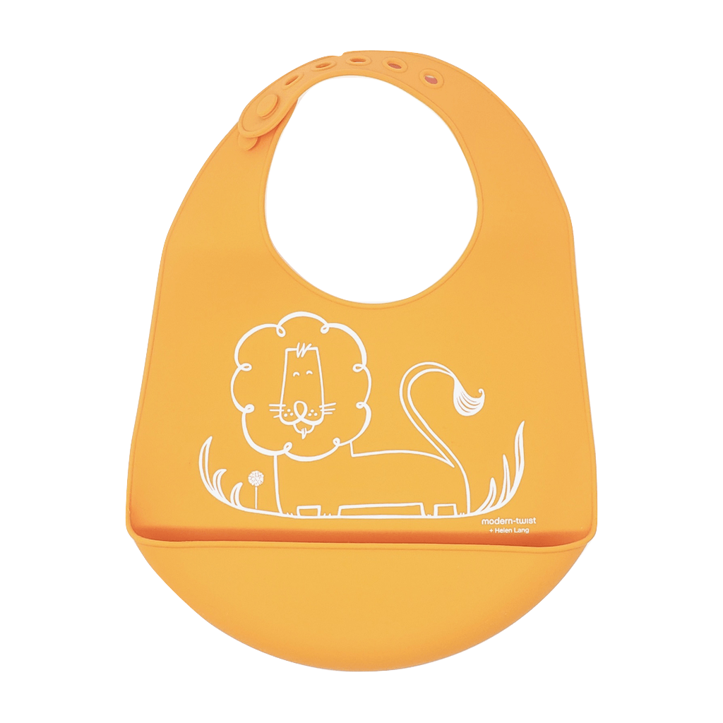 Silicone Bucket Bib Daddy Lion in a unisex orange