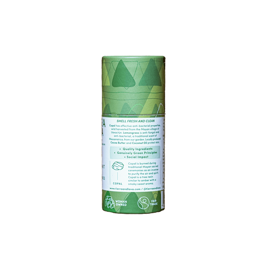 Copal Lemongrass Natural Deodorant in plastic free packaging back