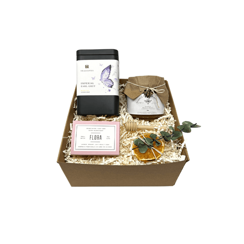 Deluxe Tea Care Package for Mom with earl grey tea, flora soap and honey
