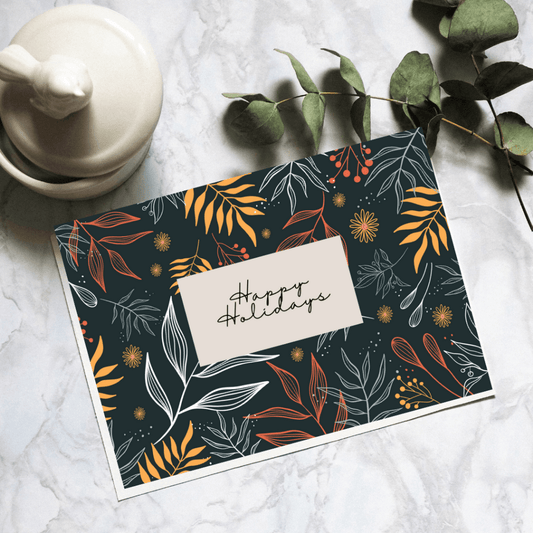 Happy Holidays Greeting Card with Floral Patterns