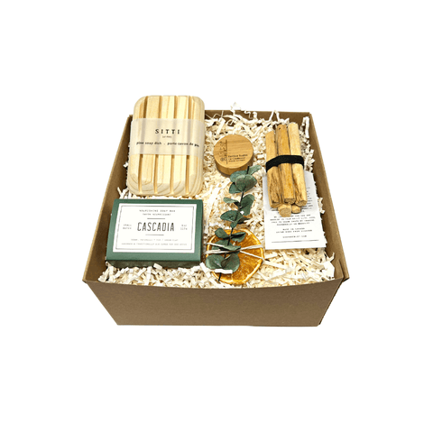 Luxury Gift Basket with Handcrafted Soap and Sitti Soap Holder and Vegan Lip balm with Palo Santo Incense