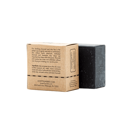 Activated Charcoal Soap in plastic free packaging soap showing
