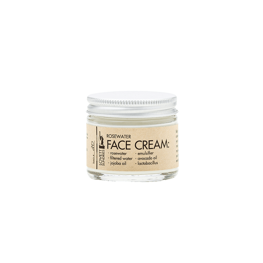 Natural Rosewater Face Cream in plastic free packaging closed front