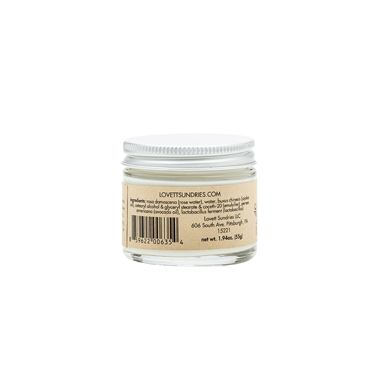 Natural Rosewater Face Cream in plastic free packaging closed back
