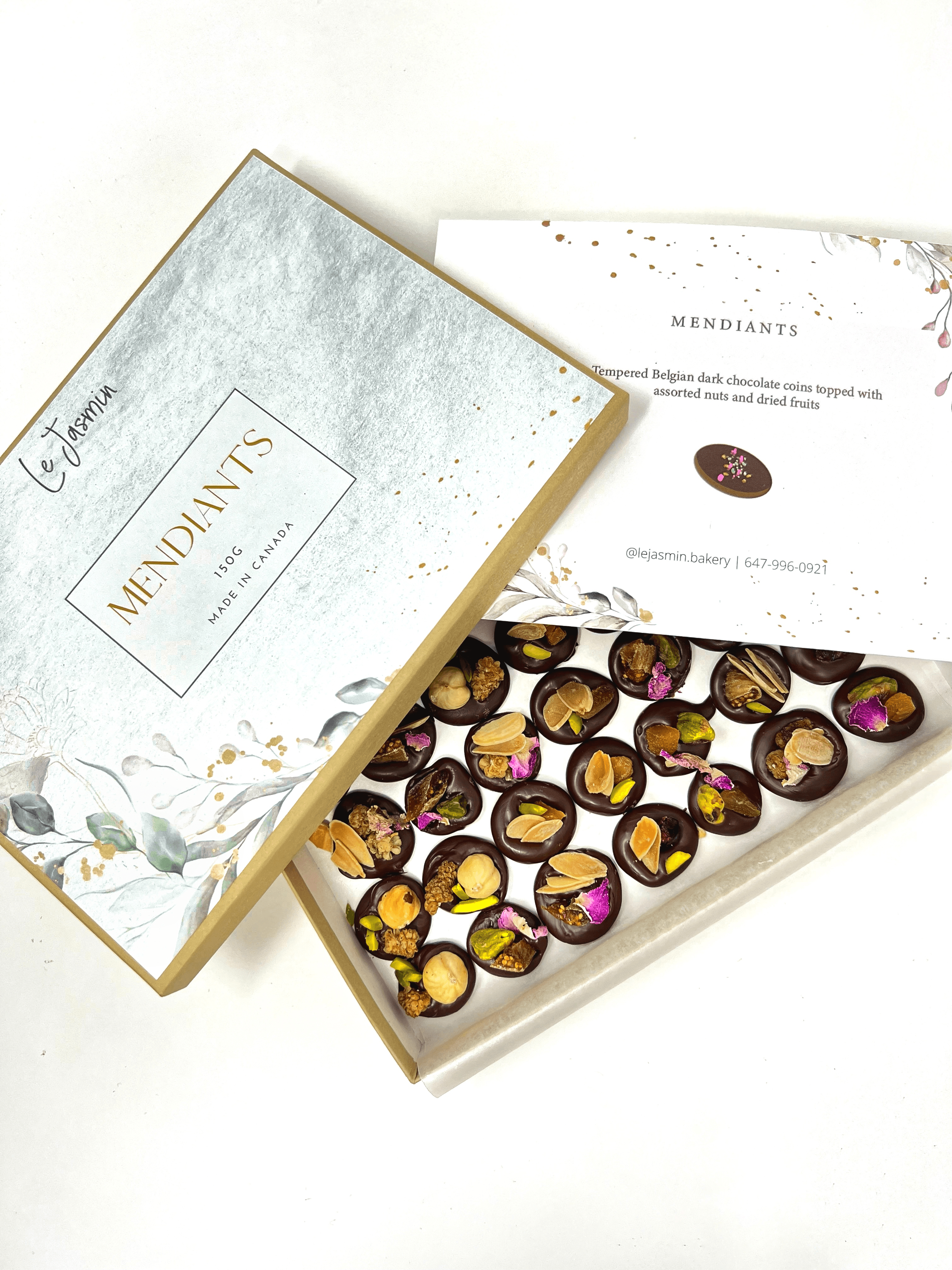 Luxurious handcrafted chocolate mendiants with nuts