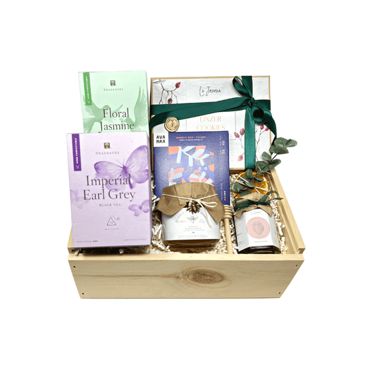 Luxury Tea Time Gift Basket with Earl Grey Tea and Floral Jasmine Green Tea and Chocolate