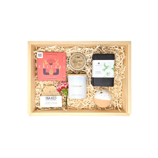 Mom time gift basket packaged in sustainable plastic free packaging