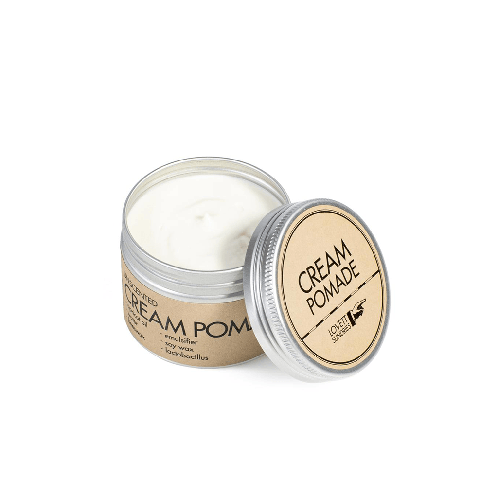 Natural Cream Pomade for Men in tin lid open