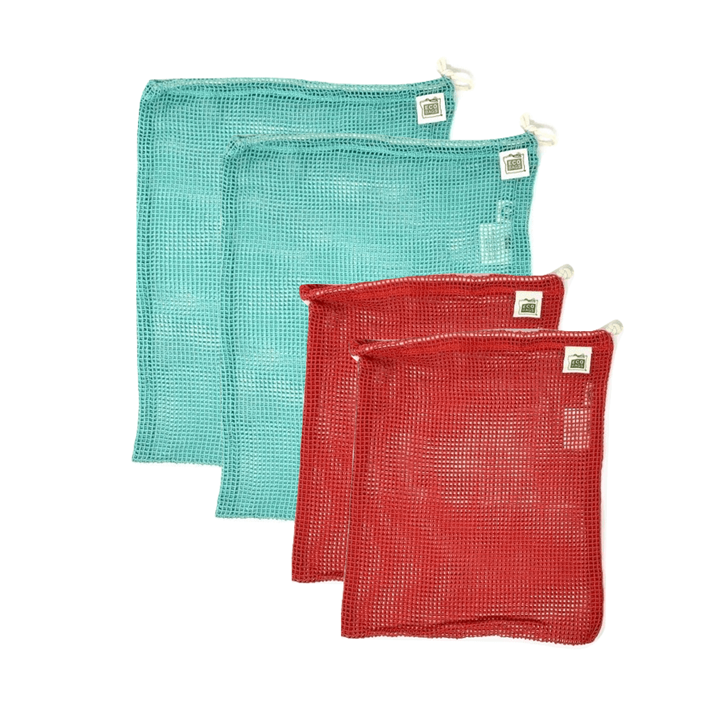 Organic cotton drawstring produce bag colorful set of 4 