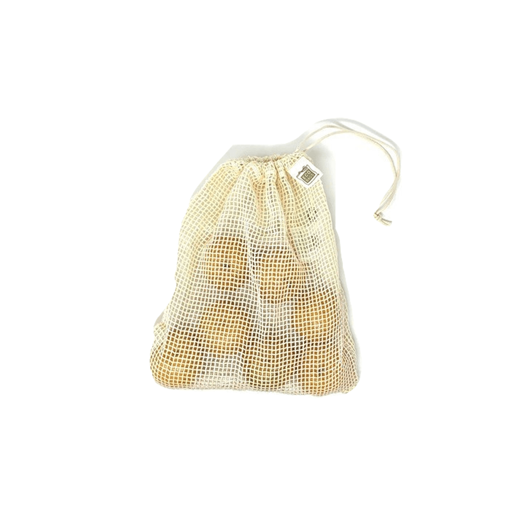 Organic cotton drawstring produce bag small neutral full