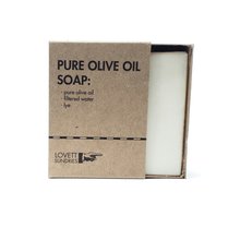 Pure Olive Oil Soap Bar in plastic free packaging with soap showing