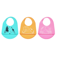 Silicone Bucket Bibs 3 bibs facing forward\