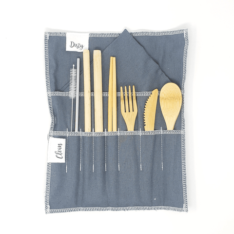 Portable utensil pouch with utensils open