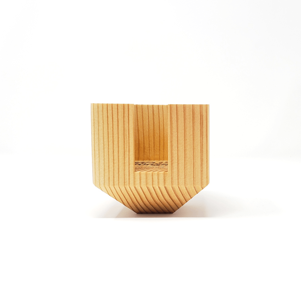 Container for cotton pads, wood, empty, front view