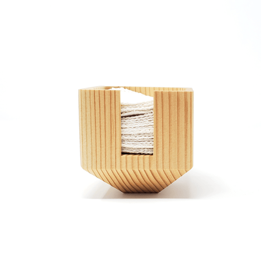 Container for cotton pads, wood, with cotton pads, front view