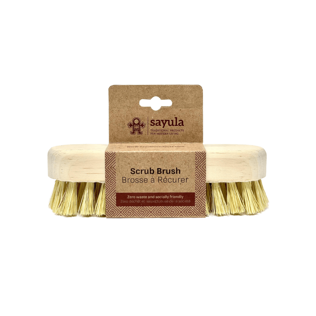 Wooden scrub brush with natural bristles