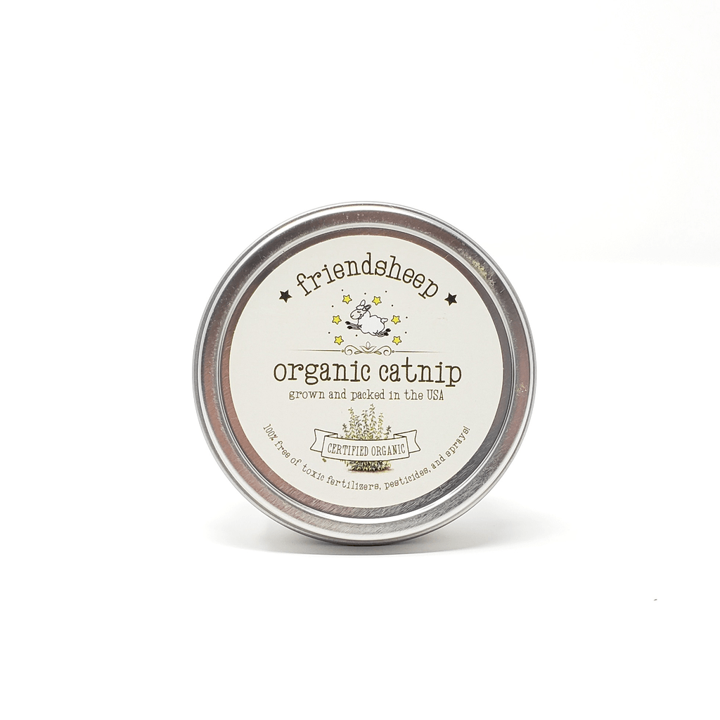pesticide free organic catnip in a closed tin packaging